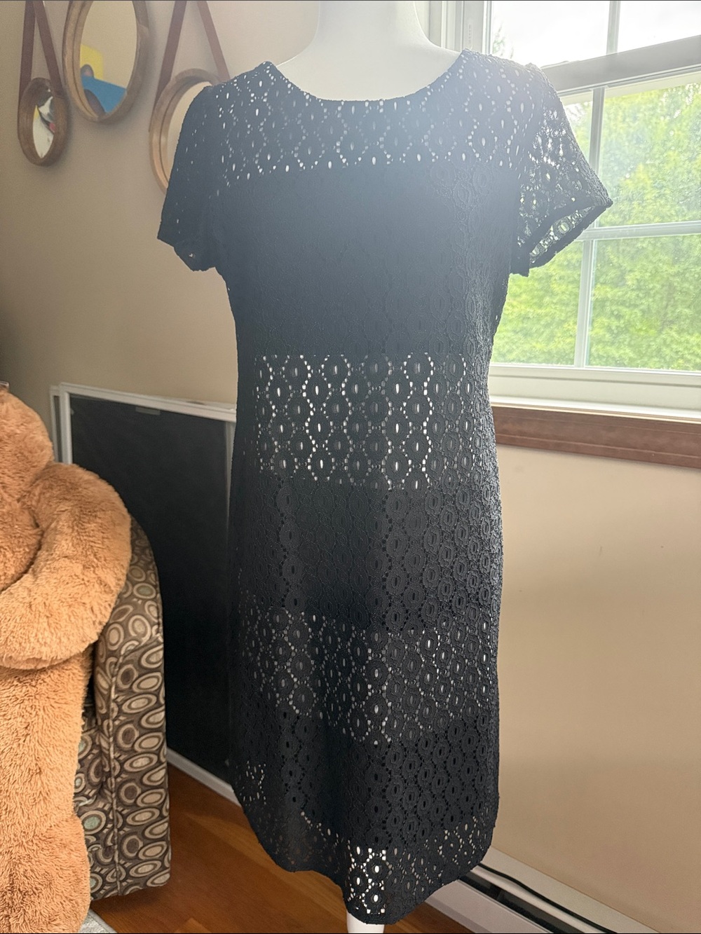 Christopher & Banks Black Crochet Midi Dress